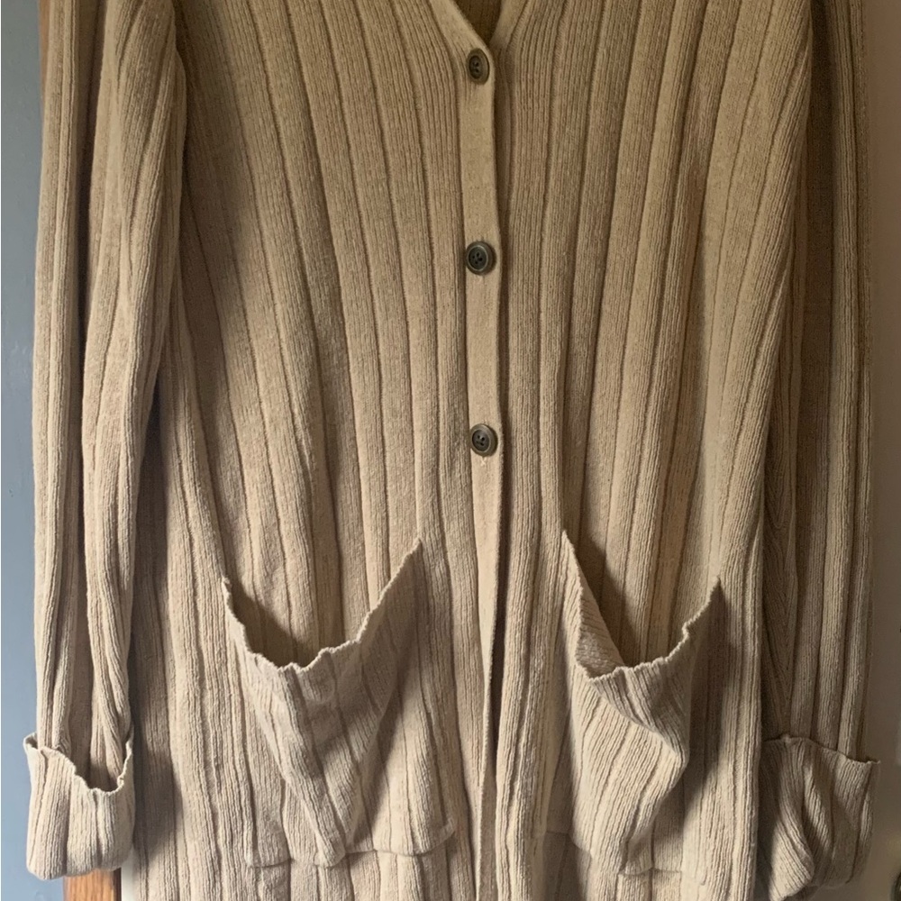 Vintage 90s J Jill Linen Blend Long Cardigan Ribbed Knit Coatigan Sweater Sz Med